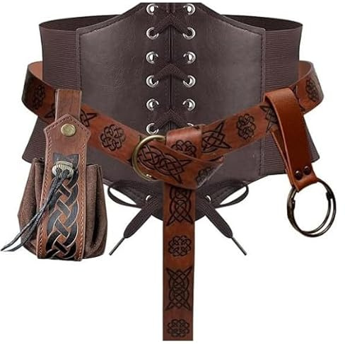 XINCHI Halloween Korsett Gürteltasche Geldbörse Mittelalter Renaissance Kostüm Handyhalter Damen Retro Schnürkorsett Hüfttasche PU Leder Ring Gürtel Schwarz Korsett Elastischen Breit Schnürgürtel
