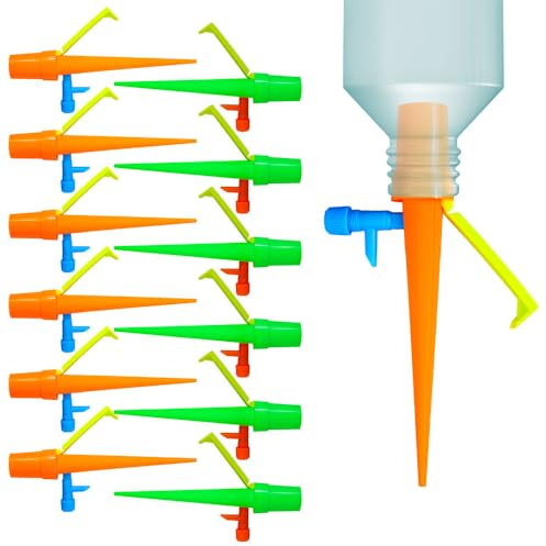 Pointes D'arrosage Automatique,12 Pièces Dispositifs D'arrosage Réglables pour Plantes Détachables avec Interrupteur Rotatif pour un Diamètre de Bouteille Supérieur a 2.5 Cm