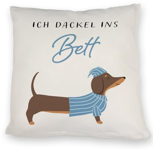 speecheese Dackel mit Pyjama Kissen mit Spruch Ich dackel ins Bett Hund Schlafen Schlafmütze SchlafKissen Relax Schlafanzug Pyjamaparty