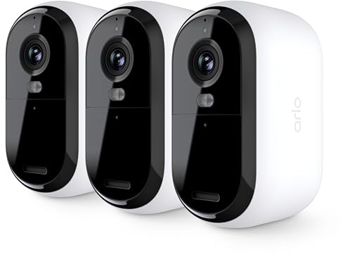 Arlo Essential Security Cameras Wireless Outdoor 1080p HD (2nd Gen, 2023 Release) - Battery Power, Person Recognition, Package Detection, Animated Preview, 1-Month Trial of Secure Plan, 3 Cam, White