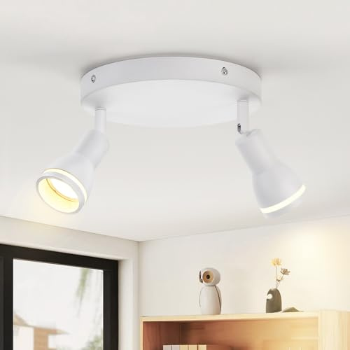 Deckenstrahler 2 Flammig Weiß GU10 Deckenlampe für Küche Flur Schwenkbar | LED Deckenleuchte Metall Deckenspot 184° drehbar Modern Spotlight für Wohnzimmer Küche Büro, Ohne Leuchtmittel