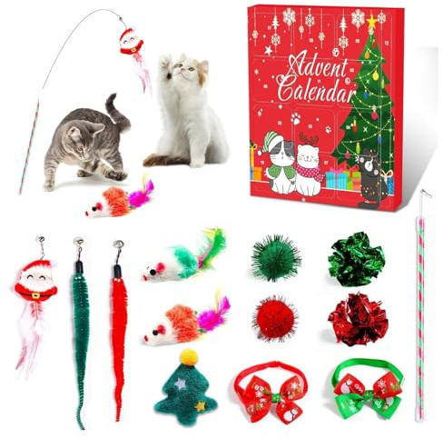 GUAHKUN 2024 Katzen Adventskalender 2024 Weihnachtskalender Für Katzen, Interaktives Kätzchenspielzeug Weihnachts Countdown Katze Interaktives Spielzeug Adventskalender Geschenke (A)