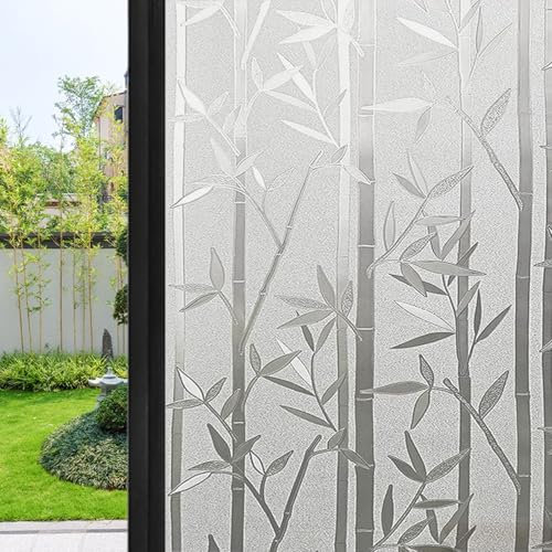 Fensterfolie Blickdicht 45 x 400 cm Uv-Schutz Folie Sichtschutz Hitze Milchglasfolie Selbstklebend Ohne Kleber Glasdekorfolie für Büro Und Haus, Bambus
