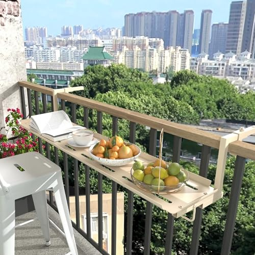 CTREVL Tisch BalkongeläNder, Balkontisch HäNgend, HäNgetisch für Den Balkon, TragfäHigkeit 75 Kg, Geeignet für 1–16 cm GroßE GeläNder, Geeignet für Balkone InnenhöFe Terrassen AußEnbereich(Beige,120x2