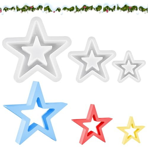 3 Stück Silikonformen Gießformen Stern Weihnachten, Sterne Silikonform Weihnachten, Silikon Gießform Sterne, Silikonform Stern Groß, Sterne Giessformen Silikon Gipsformen, DIY Basteln Weihnachts Deko