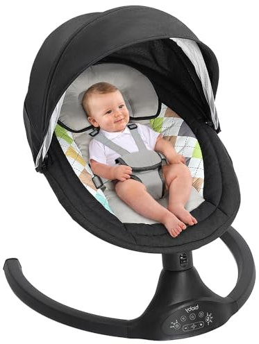 Bioby Elektrische Babywippe | Babyschaukel mit 5-Punkt-Gurt & 5 Schaukelmodi, Leicht & Sicher Wippe Baby Elektronisch mit Bluetooth-Musik & Fernbedienung, für 0-6 Monate (2-9 kg), Schwarz