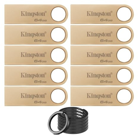 Kingston DataTraveler SE9 G3 - Unidad flash USB 3.2 Gen 1 con velocidad de lectura de 220 MBPS (paquete de 10) con llavero de acero inoxidable (11 artículos)