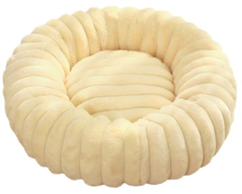 Panier Chien Donut, Panier Chat, Lit Ronde en Forme de Beignet, Canapé, Coussin, Lits pour Animaux Lavable, Chien Orthopedique, Base antidérapante, Tissu Peluche Doux (40cm/15.7in,Beige)