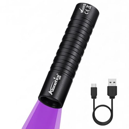 Alonefire SV99 3W Torcia UV LED Piccolo Professionale 365nm USB C Ricaricabile Portatile Mini Lampada Ultravioletti per Resina, Pesca, Fluorescina, Rilevatore di Urina, Minerali con Batteria Integrata