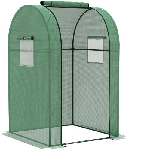 Outsunny Tomato Greenhouse, Garden Growhouse with Roll-up Door and 2 Mesh Windows, Portable Indoor Outdoor Green House, 94 x 94 x 150cm, Green