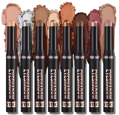 Eyeshadow Stick, 8 Farben Matte & Creamy Eyeshadow Stick Set, Hochpigmentierter Glitter Shimmer Eye Shadow Pencil,Weicher Cremiger Glitter Eye Makeup Pen,Wasserdichtes Langlebiges Lidschatten (A)