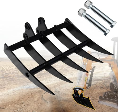 DANWIWEE Râteau 5 Dents pour Mini-Pelle 0,8–1,8 t, 2 Axes Ø25 mm