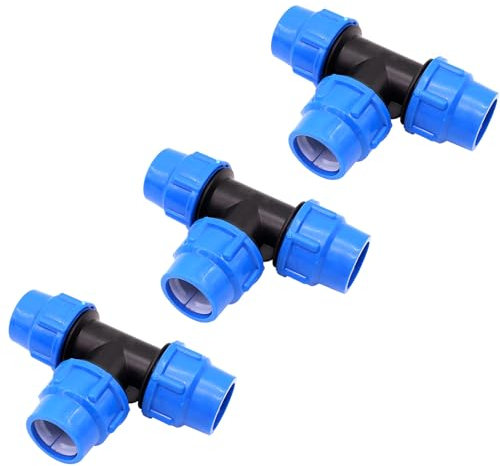 Okaywork Raccords de tuyau d’eau en T - 25 mm x 25 mm x 25mm, Raccord de Plomberie de Compression PN16 – Connecteur Compatible avec Tuyaux en Polyéthylène PE80 et PE100, Raccords de Tuyau d’eau en T.