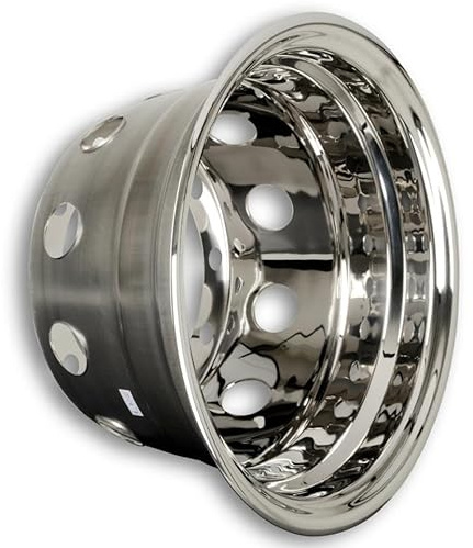 Rivestimento per cerchioni da 22,5 pollici - per assi motori con pneumatici gemellati, cerchione in acciaio 9x22,5 - Profondità del rivestimento 300 mm - Acciaio inossidabile lucido - Copricerchi