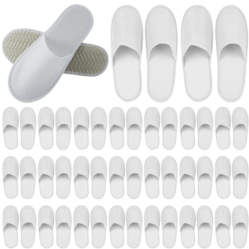 Behogan 24 par frottétofflor, hotelltofflor, vita gästtofflor, set, 4 mm tofflor stängda, badtofflor, frottétofflor, unisex för hotell salong spa hem, engångstofflor, Vit, 41 EU