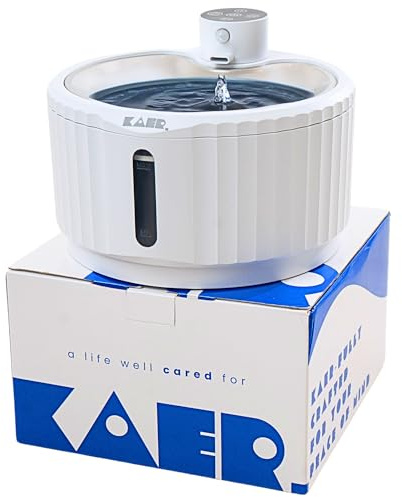 KAER Wireless Cat Water Fountain, 2.8L, Battery Operated, BPA-Free, Stainless Steel, Ultra-Quiet Pet Fountain with 3 Water Flows & Smart Motion Sensor, Aesthetic Bowl, 5-Layer Filtration, 4000mAh