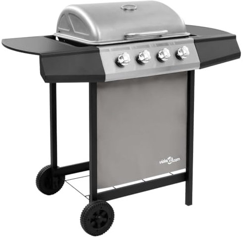 Barbecue à gaz avec 4 brûleurs Noir et argenté