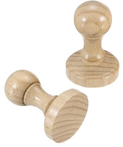 PATIKIL 40mm Holzstempel Runder Griff 2 Stück Holzstempelhalter Buchenholz Blanko Stempel Für DIY Basteln Scrapbooking Karten Tagebuch Holzfarbe