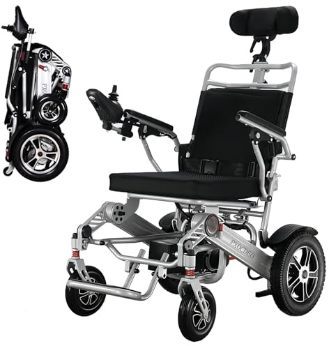 Rollstuhl Elektrisch Faltbar Leicht, elektrischer rollstuhl mit Kopfstütze für ältere und behinderte Menschen, Li-Ion Battery 24V 20Ah, 30KM