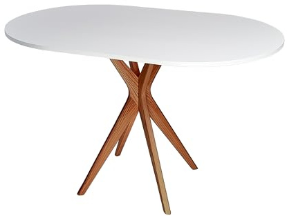 RAGABA Ovaler Esstisch klein 100x75 cm, X-Gestell, Esstich für 4 Personen, Massivholz, Modern, Platzsparend | Weiß