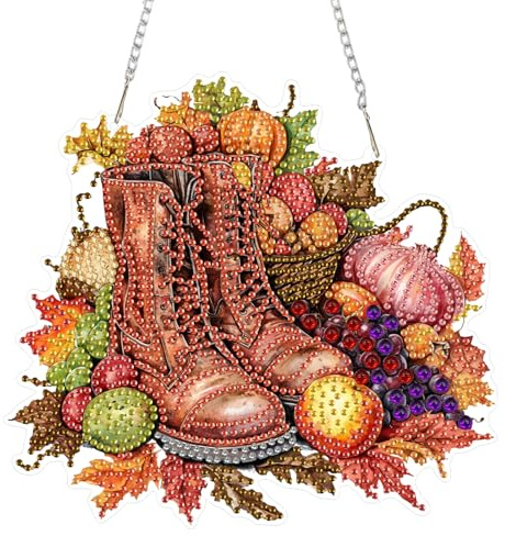 DOMROM Colgante de pintura de diamantes, colgante de pintura de diamante para otoño, para ventanas, botas, pintura de diamantes, adornos colgantes para niños, adultos, pintura de diamantes