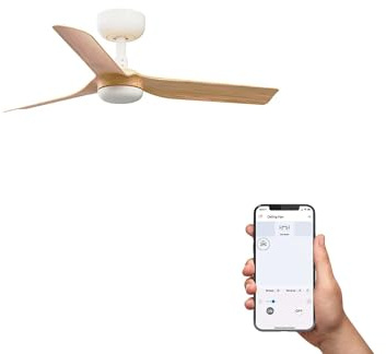 Faro Mini Punt Ventilador de techo pequeño de 3 aspas, blanco mate, sistema inteligente Tuya en arce