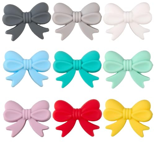 PONABEADIY 1 boîte de 9 Perles en Silicone 36D en Forme de Nœud Papillon 3 Couleurs avec Trous de 2.5mm en Caoutchouc Souple pour la Fabrication de Bijoux Stylos à Perles Fournitures de Bricolage