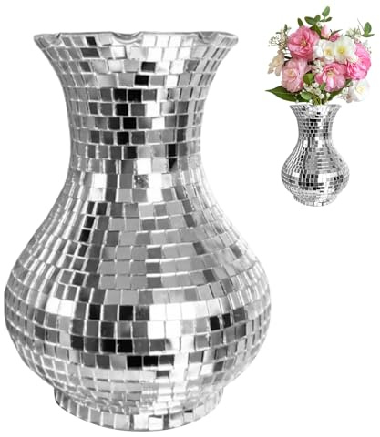 Pots De Fleurs Disco Argentés, Boule A Facette Vase Disco, Verre Pot De Fleurs Miroir, Pot De Fleurs En Forme De Boule Disco, Jardinière Boule Disco, Argentés Miroir Boule Disco Vase (A)