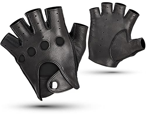 KEMIMOTO Fingerless Outdoor Gloves for Men, Leather Motorcycle Cycling Gloves for Halloween, Sports, Motorcycle, Cycling, Hiking
