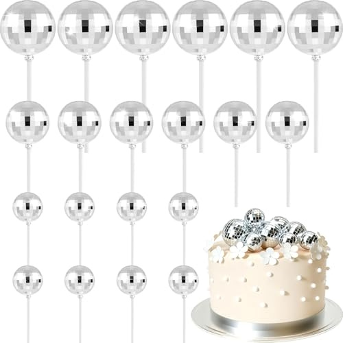 ASTARON 20 Pcs Silver Disco Balls Cake Topper Decorations for Birthday Cake | Cake Topper Sticks, Graduation Cake Decor, Reusable Cake Decor， Birthday Cake Decortion, Plastic Disco Ball Cake Decor