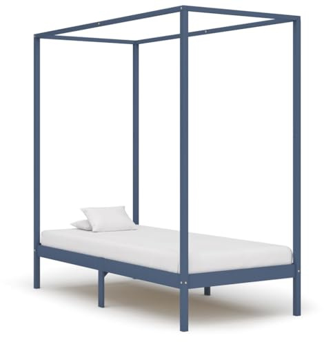 Ziaphsol Himmelbett-Gestell Grau, Massivholz Kiefer, 90 x 200 cm, Robustes Bett für Schlafzimmer, Elegantes Design mit Oberrahmen