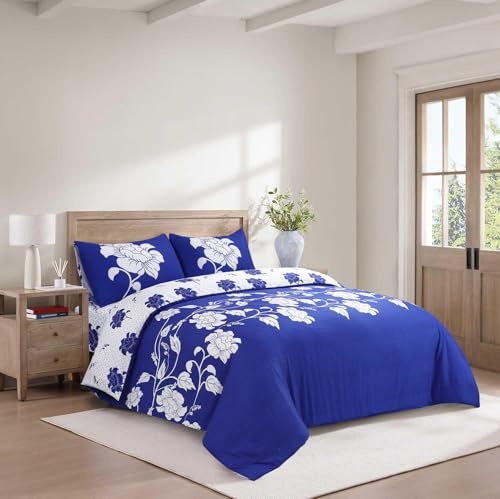Hadi London Luxury 4 Piece Bedding Set – Duvet Cover, Fitted Sheet & 2 Pillowcases | Wrinkle-Free, Fade Resistant – Floral & Check Designs