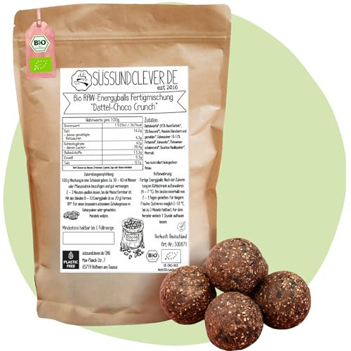 süssundclever.de® Bio RAW-Energyballs | Dattel-Choco Crunch | 700g | DIY Power Snack – vegan & ohne Zuckerzusatz | Selbstgemacht in 5 Minuten | in ökologisch-nachhaltiger Verpackung | Dattelriegel
