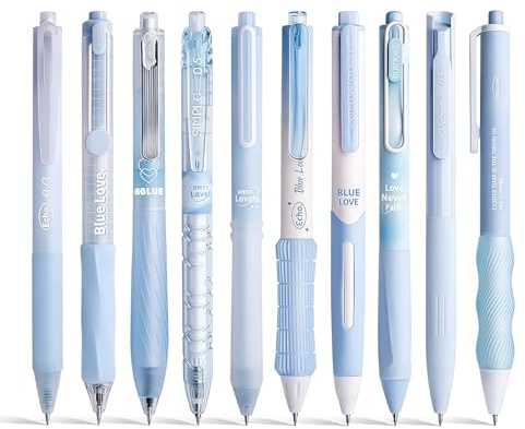 ZenithAura 10er Set Blau Gel Ink Stifte, Süße Notizen 0 5 Mm Feine Spitze Einziehbare 10er Schwarze Tinte Kugelschreiber Zum Schreiben, Journaling, Schule, Büro Blau