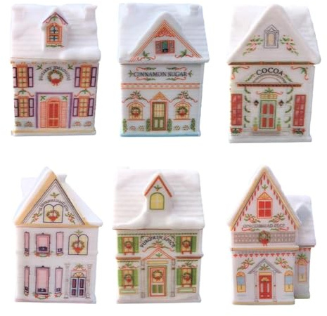 NonMiFyR 6x Spice Jars, Empty Bottles, Kitchen, Christmas Village Spice Houses
