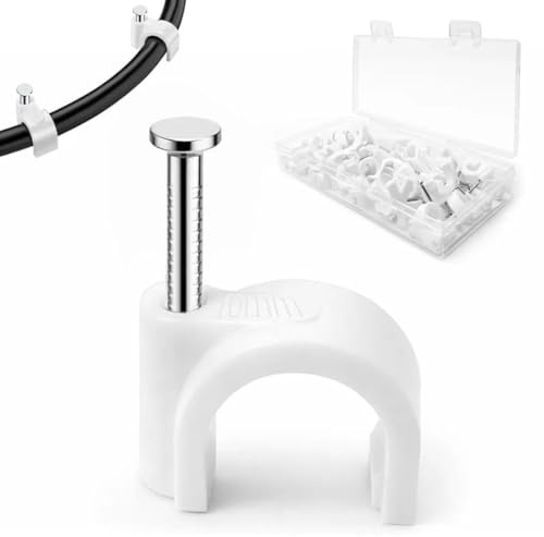 Cable Clips 10MM 60PCS,Wire Clips Strong Nails Durable White Round Electrical Wall Wire Tidy Clips for Ethernet Cable Telephone Line TV USB Cable