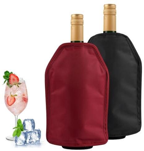 2 stycken flaskkylare fodral på vägen, vinmanschett för flaskor, vinkylare manschett, flaskkylare manschett, kylmanschett vin, kylmanschett flaska, för vin, drycker (röd + svart)