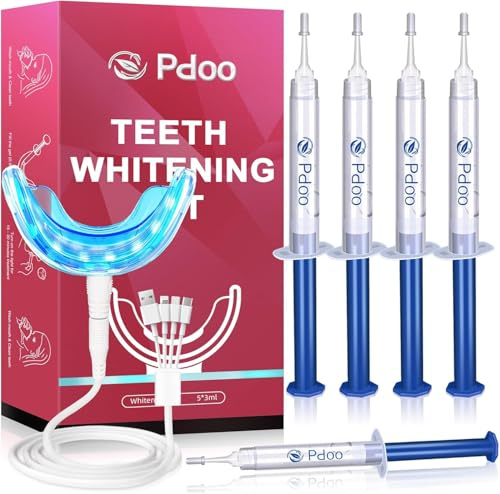 Teeth Whitening Kit with LED Light + 5 Teeth Whitening Gel - Gentle Whitening on Sensitive Teeth - Fast Removes Stubborn Stains - Professional Teeth Whitening for Home - Wireless & Water-Resistant