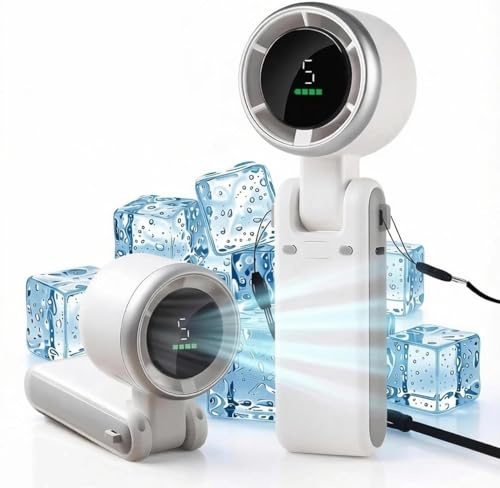 Ventilateur portable à main, ventilateur portable à turbine, 5 vitesses de vent, rechargeable de 4000 mAh, mini ventilateur personnel pliable 3 en 1 : tour de cou et de table (blanc)