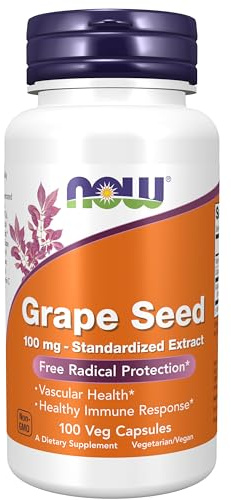 NOW Supplements, Grape Seed 100 mg - Standardized Extract, Highly Concentrated Extract with a Minimum of 90% Polyphenols, with Vitamin C, 100 Veg Capsules