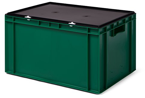 1a-TopStore Transport-Stapelbox/Lagerbehälter grün, mit schwarzem Verschlußdeckel, 600x400x320 mm (LxBxH)