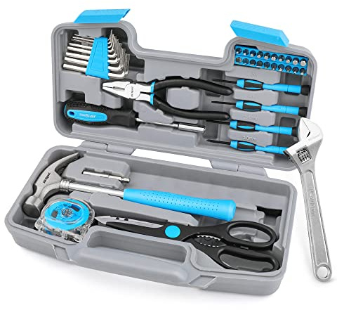 Hi-Spec 40Pcs Compact Home and Office Hand Tool Kit for DIY Repairs, Blue | Covers Everyday Fixes, Comfortable Hand Control, Durable Steel Tools, Compact Organized Storage, Home and Office Tasks