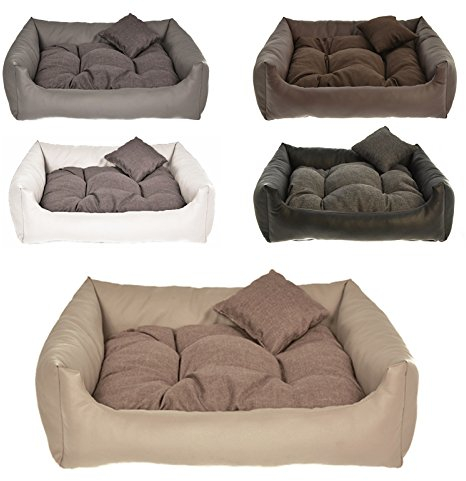 Hundebett Kunst Leder Hundekissen Hundesofa Katzenbett Hundekorb M L XL XXL XXXL (XL (ca. 90x75 cm), Beige)