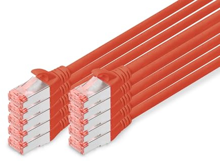 DIGITUS Câble LAN Cat 6-1m - 10 pièces - RJ45 Câble réseau - S/FTP Blindé - Compatible Cat 6A & Cat 7 - Rouge