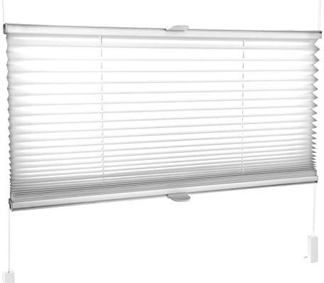 Tropik Home Pleated Blinds 18 Width Sizes, 6 Colours Easy Fit Install Plisse Conservatory Blinds, White, 55cm Wide by 100cm Drop