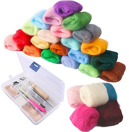 Set di 36 Lana Feltro Gomitoli Colorati Soffice Kit Feltro di Lana Fai da Te con Ago Lana Cardata Adatto per Fare Lavoretti e Dettagli Creativi ai Principianti Professionali (Include I'istruzione)