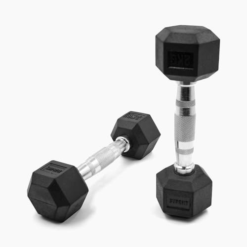 SUPRFIT - Hexagon Kurzhanteln paarweise mit gummiertem Eisenkern - Fitness Gewichte Hanteln 1-50 kg mit rutschfestem Chromgriff - Premium Kurzhantel Set für Calisthenics, Krafttraining & Crossfit