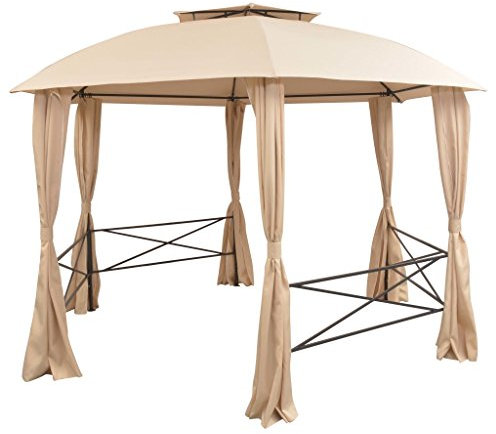 Festnight Gazebo Padiglione Esagonale con Tende Beige Richiudibile Telaio in Acciaio Verniciato da Giardino/Patio/Prato per Esterni 360x265 cm