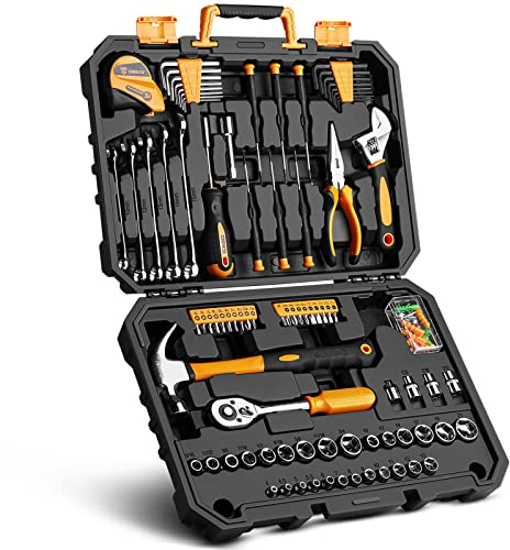 Deko - Caja de herramientas de 128 piezas, maletín para herramientas, con juego completo de llaves, destornilladores y manguitos