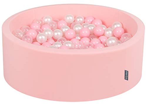 KiddyMoon Bällebad 90X30cm/200 Bälle ∅ 7Cm Bällepool Mit Bunten Bällen Für Mädchen Babys Kinder Rund, Pink:Puderrosa/Perle/Transparent